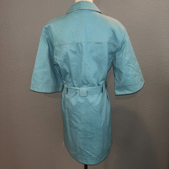 STINE GOYA TURQUOISE DENIM BUTTON FRONT BELTED SHIRT DRESS - EUC - EXTRA SMALL - Picture 7 of 13